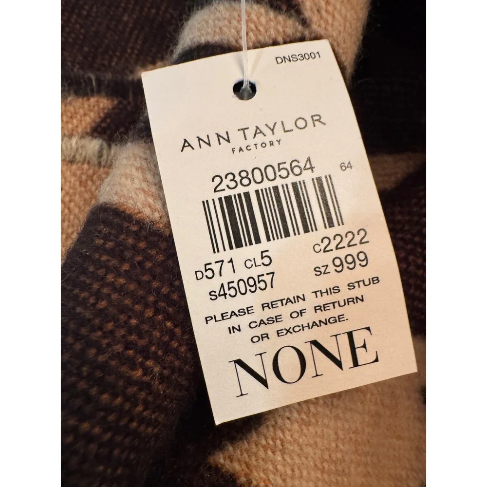 Ann Taylor Factory Brown‎ Beige Houndstooth Knit Scarf Wrap NEW 20